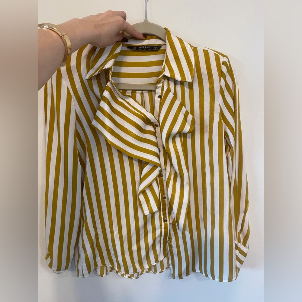 Zara Mustard and White Striped Blouse